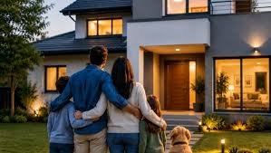 Seguro de vivienda y hogar en Cali Colombia - familia frente a su casa - MC Seguros e Inversiones